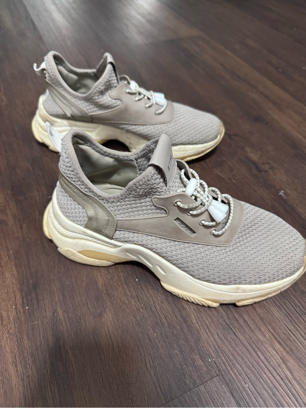 Steve Madden Lace-Up Sneakers in Taupe and Cream